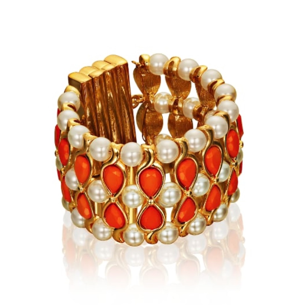 RARE Brand new in box Anna Dello Russo x H&M Coral Beaded Pearl Bracelet Orange